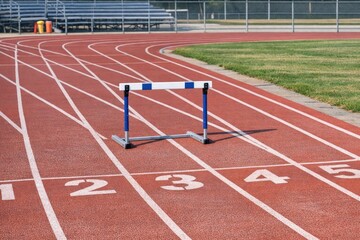 Fototapeta premium A hurdle on an athletic track, suitable for sports or fitness themes