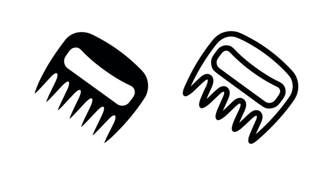 Meat claw or shredder fork icon set, filled and outline versions, for BBQ and cooking