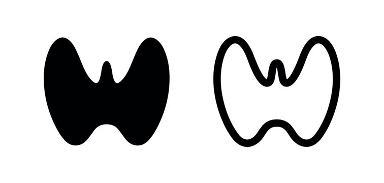 Human thyroid gland icon set in solid glyph and outline styles, representing endocrinology and medical anatomy.