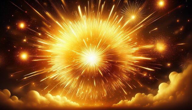 golden sunburst firework bright yellow explosion with smoke
