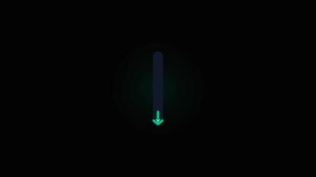 Futuristic neon slider interface with glowing arrow moving vertically on dark background.