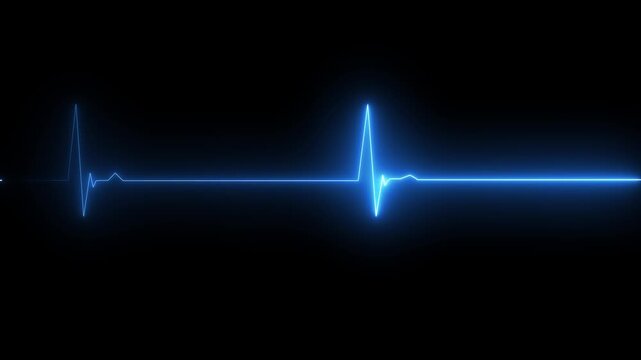 Abstract heartbeat and pulse rate on black background. Glowing neon heartbeat icon. Heart bit signal animated.4K Glowing neon heartbeat