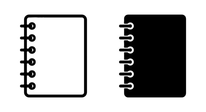 Spiral Notebook Icons, Blank Paper Journal Graphics, Black and White Notepad Symbols