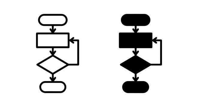 Flowchart Icons, Process Diagram Symbols, Algorithm Steps, Decision Tree Graphics, Vector Set