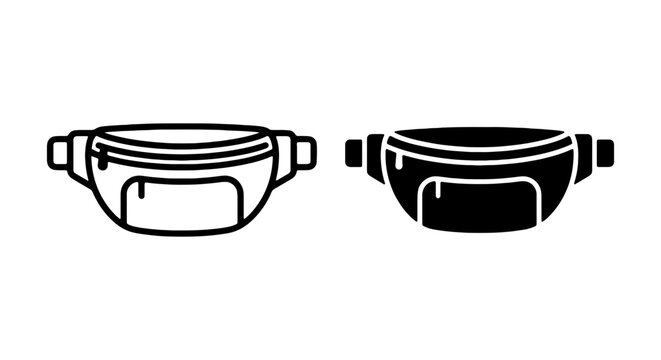 Fanny Pack Icons, Belt Bag Vector Graphics, Waist Pouch Outline & Silhouette, Black & White