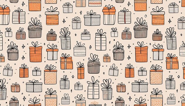 gift present seamless pattern birthday gift box hand drawn sketch doodle background