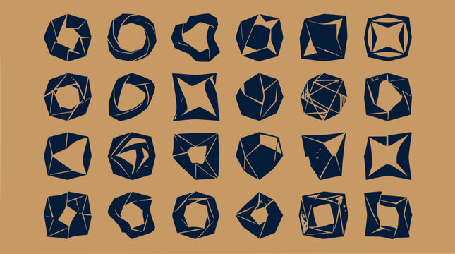Abstract Geometric Shapes Collection - Dark Blue Forms on Brown Background