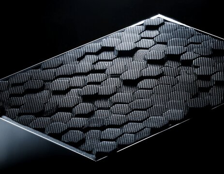 fiber honeycomb with dense carbon hexagon on black for tech print small solid nano hex cells cover the surface in a tight uniform pattern dark honeycomb for abstract design