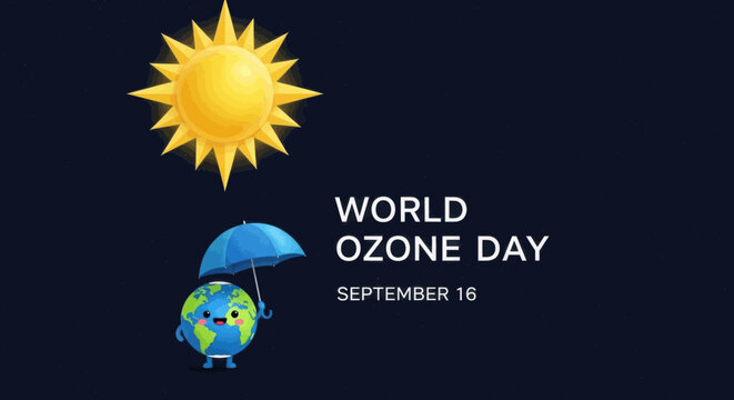 World ozone day illustration with earth holding an umbrella