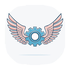 Obraz premium Blue Gear with Pink Wings Illustration