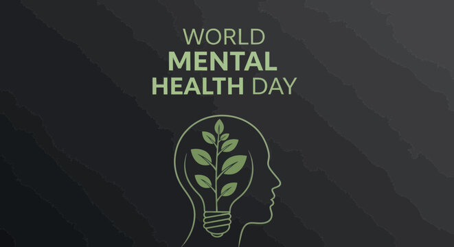 World mental health day conceptual illustration with plant in head outline