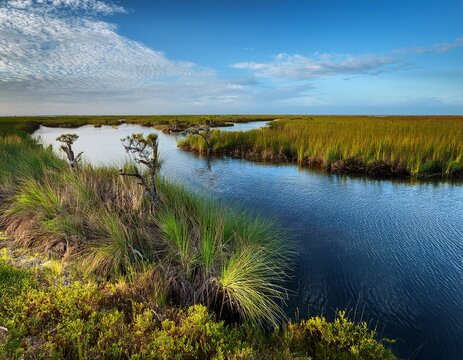 scenic view of a coastal estuary at withlacoochee gulf preserve located in levy county along the gulf coast of florida