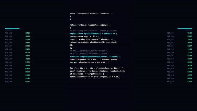 Motion of Computer Code Displaying Programming Language Syntax in a Dynamic Digital Environment.