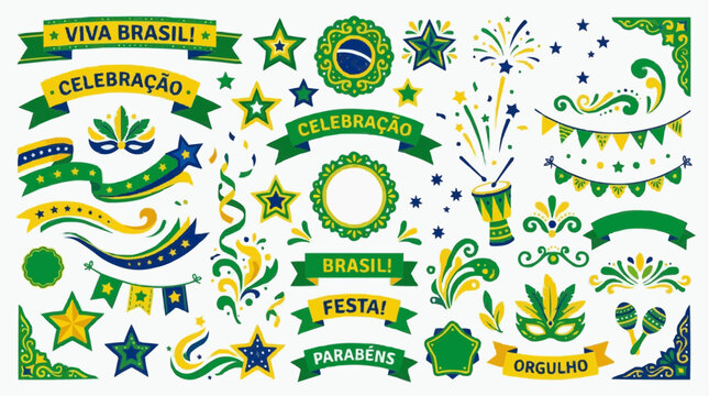 Brazilian Celebration Elements Featuring Viva Brasil Festa Parabens Orgulho and Festive Decorations