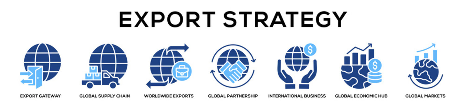 Glyphcolor - Export Strategy web banner icon vector illustration concept