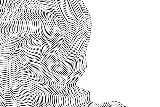 Black halftone dot waves isolated on transparent background. Abstract wavy dotted lines background, vector halftone pattern. Topographic map contour design elements for overlay, print, PNG