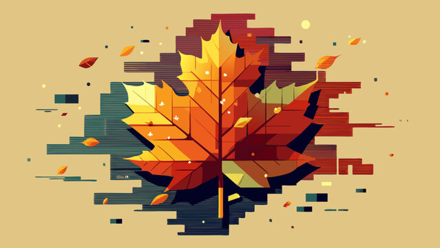 Stylized autumn maple leaf with pixel art background elements fall leaves orange leaf abstract leaf graphic design geometric abstract seasonal illustration background botanical creative