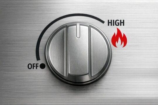 Close-up shot of a metal knob on a stove