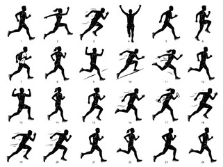 Obraz premium Running Silhouette Set for Fitness and Sports Design Assets Featuring Diverse Athletes