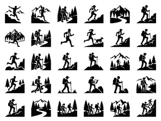 Obraz premium Adventure and Outdoor Sports Silhouette Icons for Healthy Lifestyle Designs