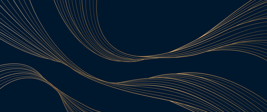Premium pattern with golden waves on a dark blue background for decor, wallpaper, backgrounds, packaging, and textiles.