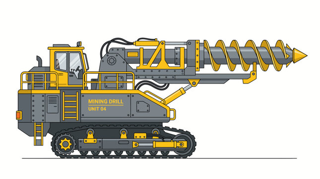 Industrial underground crawler mining tunnel boring drill machine illustration