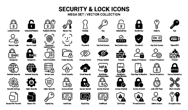 Lock Icons Set Locked and Unlocked Vector Illustration