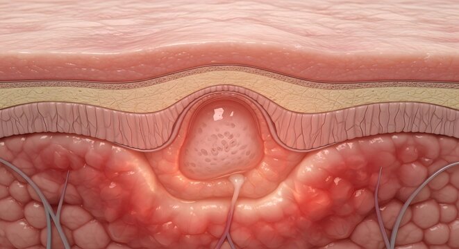 Medical Cross Section Illustration of Moisture Loss Caused by Disrupted Skin Barrier Integrity