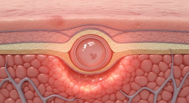 Detailed Skin Barrier Damage Illustration Showing Moisture Escape and Inflammatory Response Beneath the Surface