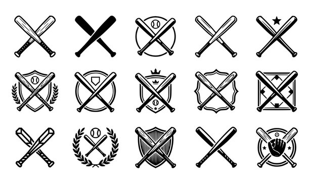 Crossed Baseball Bats Icon Set Vector Collection of Sports Logo and Silhouette Designs