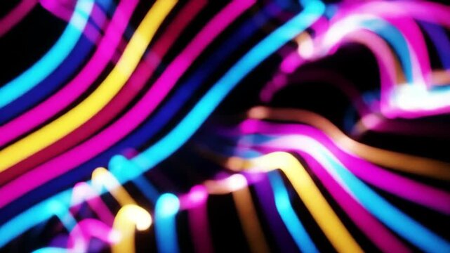 Abstract Neon Light Lines Dance in Dynamic Motion.