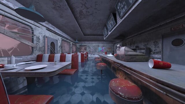廃墟ドライブイン　3DCGレンダリング