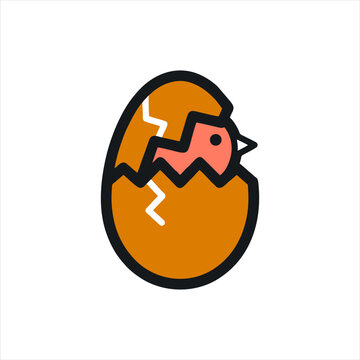 Hatching Chick in Cracked Egg Vector Illustration