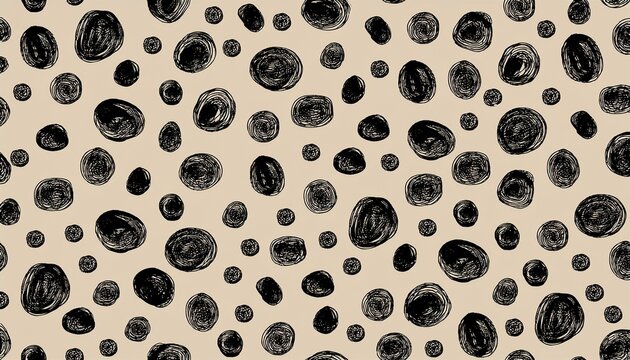 cute black hand drawn polka dot on beige background seamless jumble brush spots pattern random dots circles animal skin design for fabric wallpaper textile wrapping paper packaging