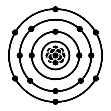 Flat illustration of atom icon, bohr model of the atom with electrons orbiting the nucleus, simple flat vector illustration