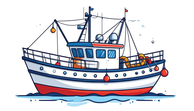 Colorful fishing boat on water surface.