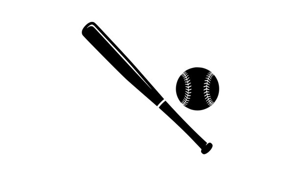 Baseball Bat and Ball Silhouette Side View Vector Sports Icon Illustration