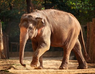 Fototapeta premium asian elephant walking in zoo enclosure