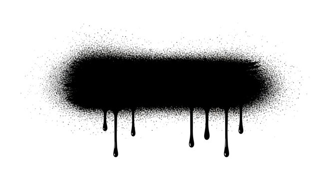 Black graffiti spray paint smudge with vertical dripping liquid effect isolated on white background for urban graphic design
