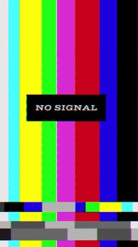 No signal VHS glitch tv screen, retro colors bars analog distortion animation