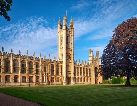 the old library and clock tower in cambridge england