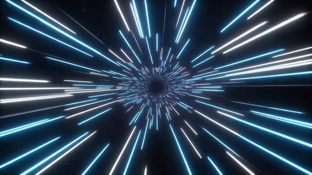 ハイパードライブでワープする宇宙船と無限の光の線（SFスピードエフェクト）