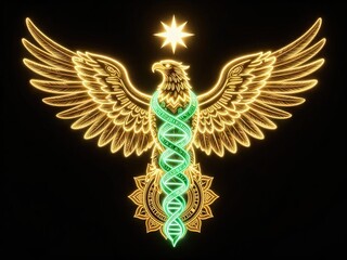 Fototapeta premium Golden phoenix entwined with DNA helix