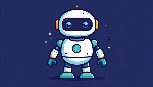 Cute robot with blue accents standing.