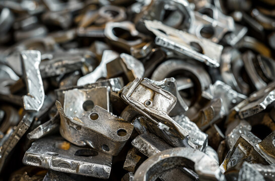 Photo of Pile of cast aluminum scrap. Background texture for backdrops or mapping