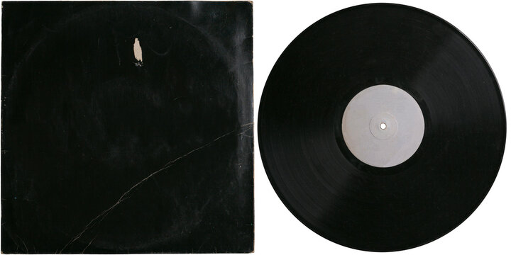 old worn out vinyl cover and vinyl record. png isolated on transparent background