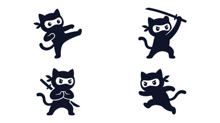 Obraz premium A collection of cute black vector ninja cat illustrations in various action poses for graphic design