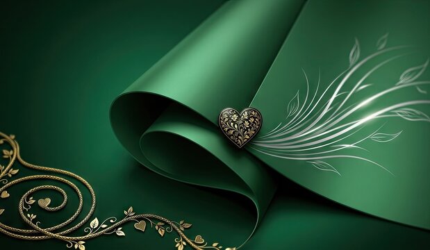 Green paper scroll with heart and gold swirls
