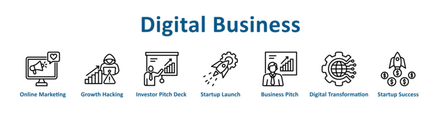 Digital Business web icon banner with line art style
