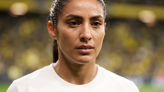 Man Biting Lip Close-Up in Stadium Background, Intense Stress and Anxiety Concept for Sports Psychology, Mental Health and Performance Coaching